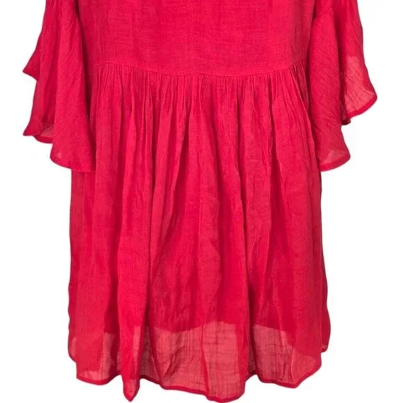 Umgee Boho Red Floral Embroidered Bell Sleeve Flouncy Babydoll Mini Dress XL - Picture 7 of 7